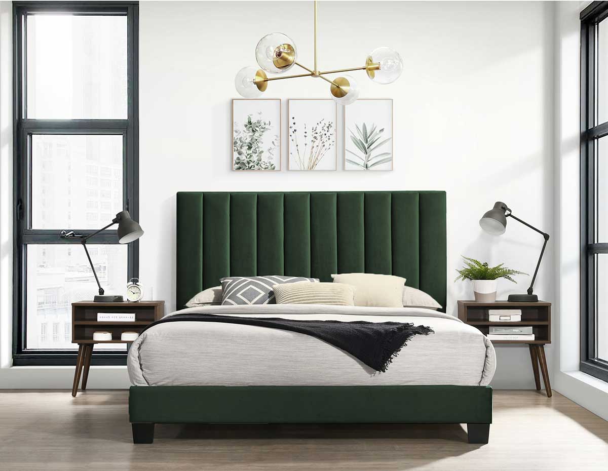 Jennings Green Queen Bed With 2 Nightstands - BT Furnishings