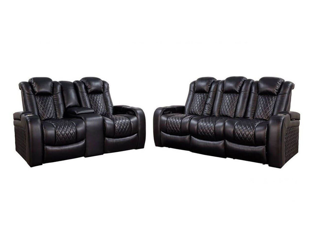 2 Pc Hero Power Sofa & Loveseat, Black Recling Furniture