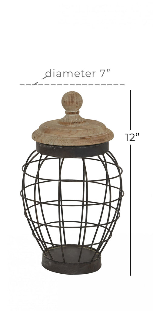 Medium Metal & Wood Jar Decorative Accent