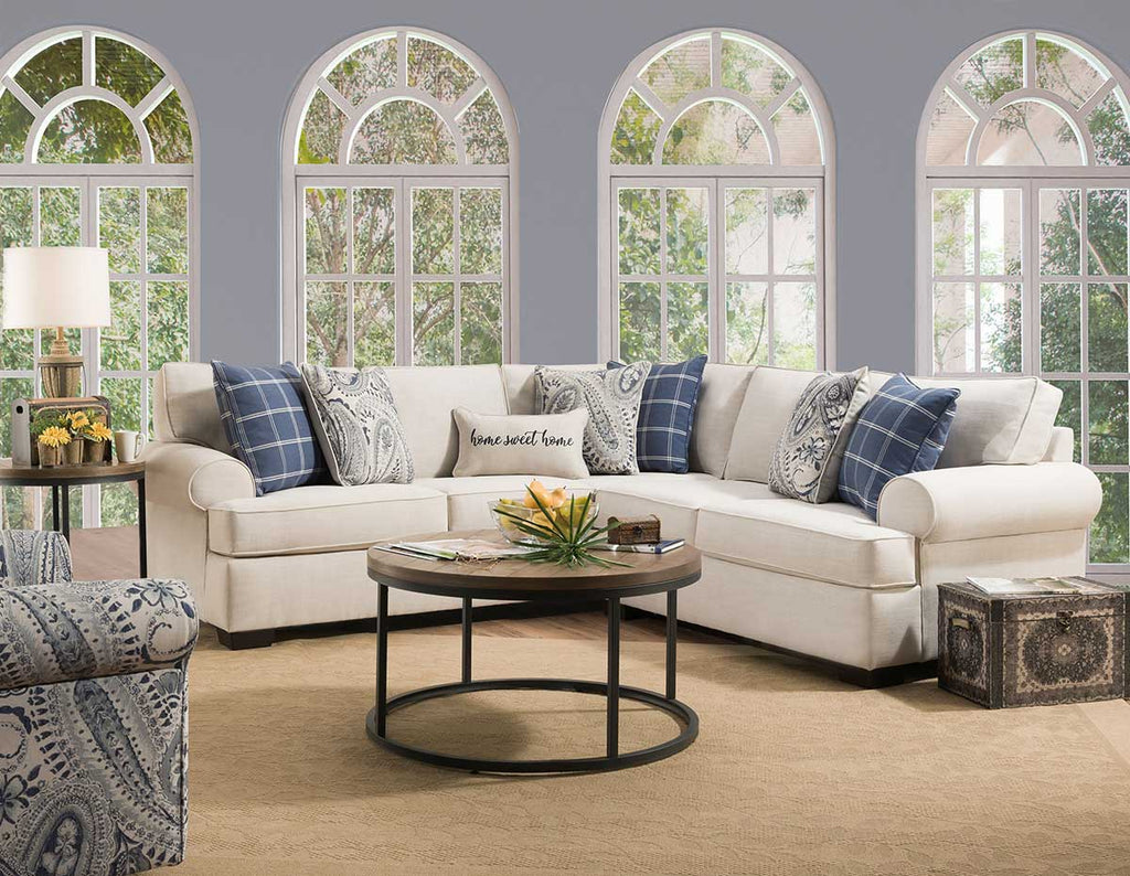 Lifestyle setting in living room, of the Morgan Sectional in Beige